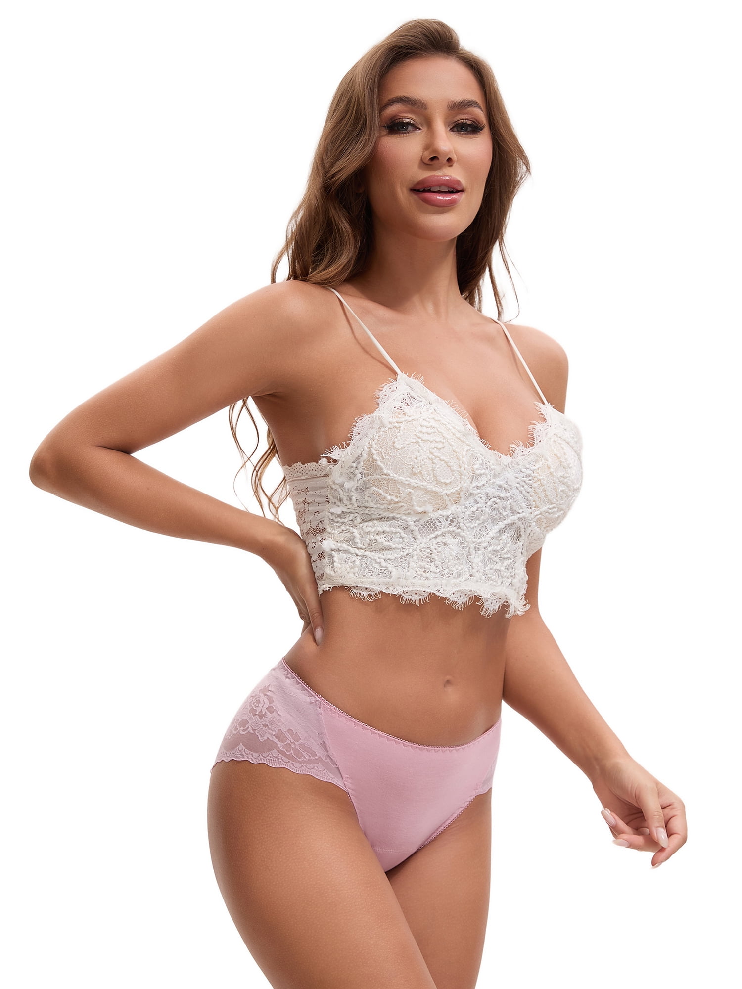 Unique Bargains Women's Lace Mid-Waisted Full Coverage Briefs M Pink