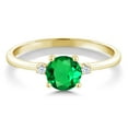 thumbnail image 2 of Gem Stone King 10K Yellow Gold Green Nano Emerald and White Created Sapphire Solitaire Engagement Ring for Women (0.80 Cttw, Round 6MM, Gemstone May Birthstone, Size 9), 2 of 6