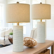 Oneach Ceramic Table Lamps Set of 2 for Living Room Bedroom Study 24.5 Modern White Bedside Nightstand Lamp