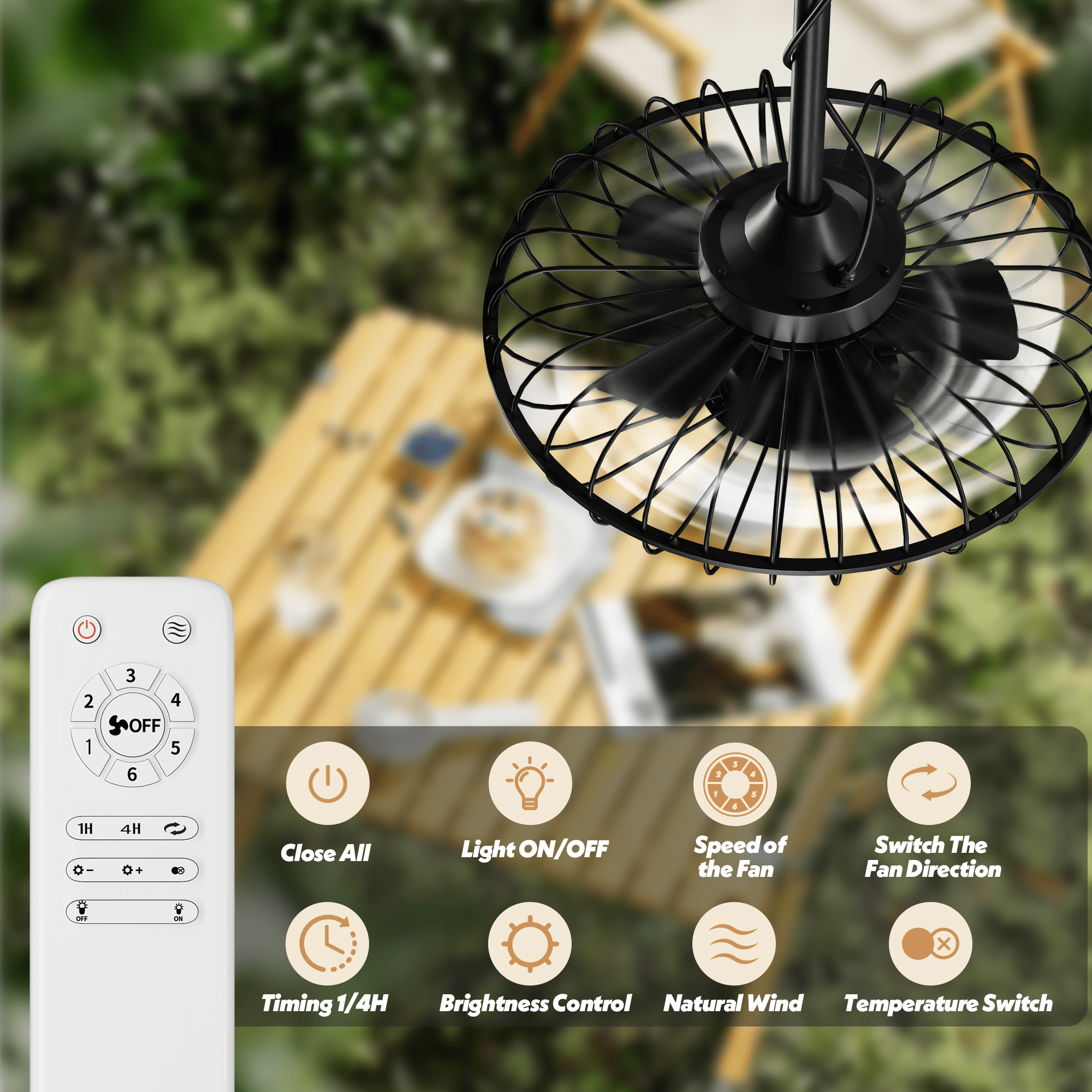 UrbanSync 20" Outdoor Ceiling Fan with Light with Remote, 6 Speeds & Timer, 3CCT Dimmable LED, IP65 Waterproof, for Kitchen, Bedroom, Outdoor,Round