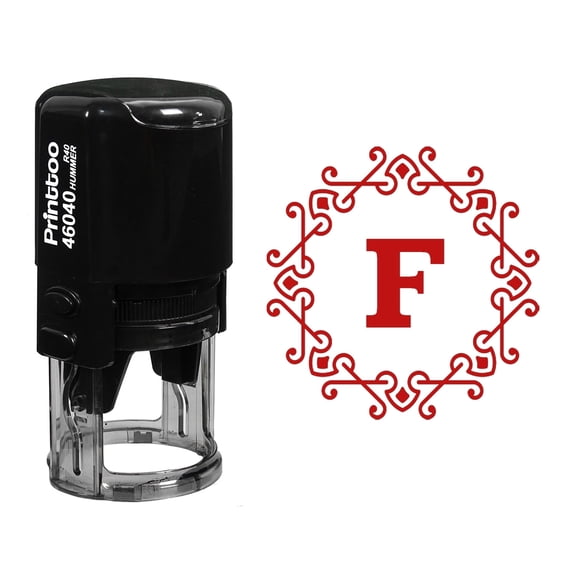 Printtoo Office Stationary Octagon Celtic Swirl Frame F Alphabet Monogram R-40 Self Inking Rubber Stamp-Red