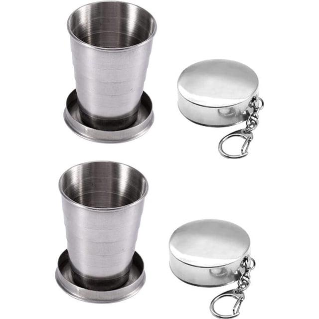 Taza plegable de acero inoxidable de 2 piezas,Taza retráctil de acero inoxidable,Llavero Taza plegable de copa de vino,para viajes al aire libre Suministros de camping Sailing Electrónica