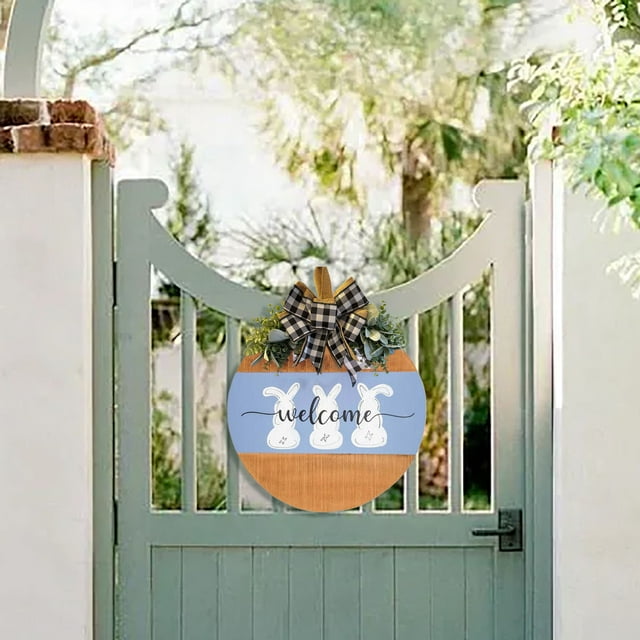 Hbdhejl Set Of 5 Easter Bunny Wooden Welcome Signs Round Hanging Door Decorations With Floral Wreaths Spring For Front Porch And Home
