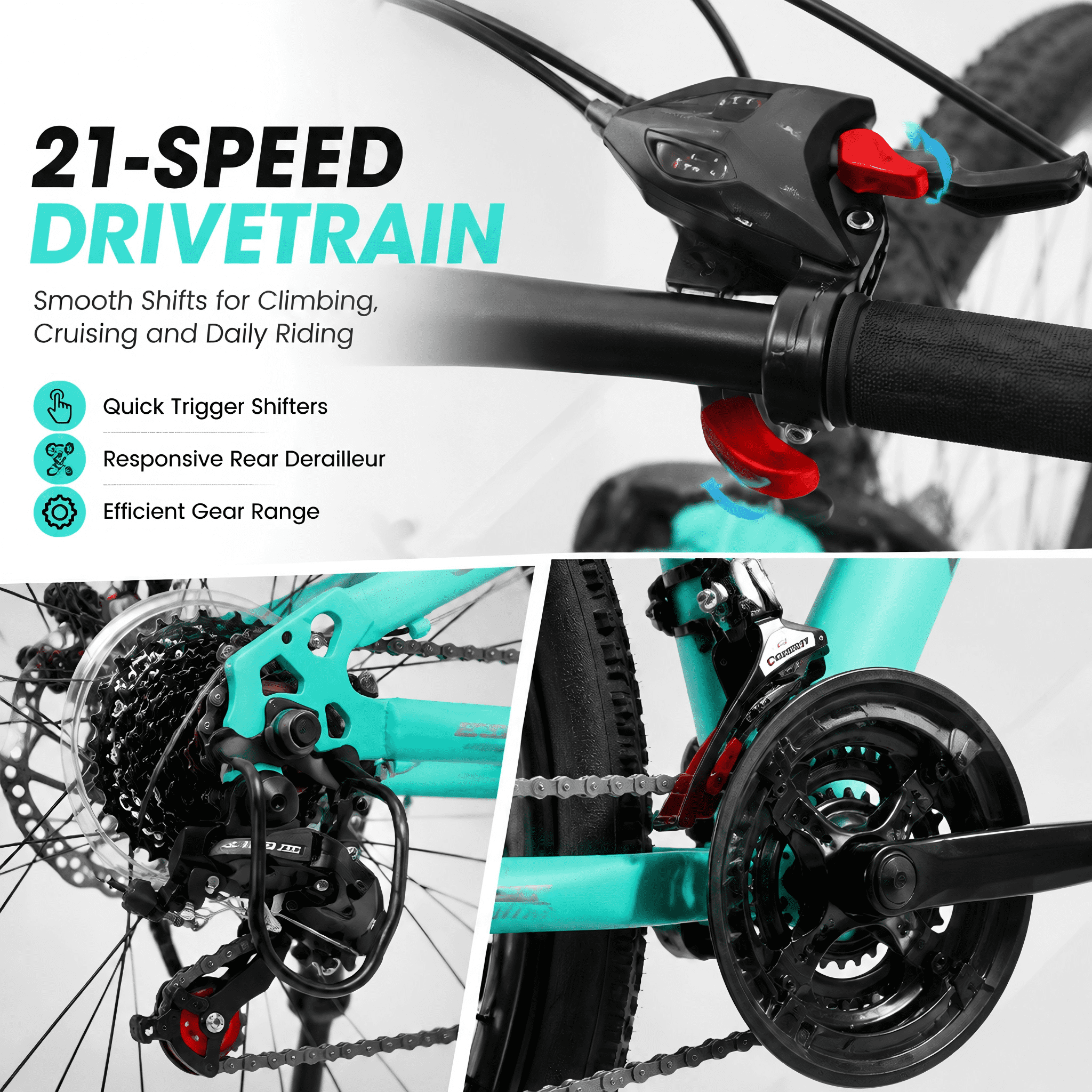 FUPOJH 26" Adult Mountain Bike,21-Speed,Dual Disc Brakes,Full Suspension,All-Terrain,Blue