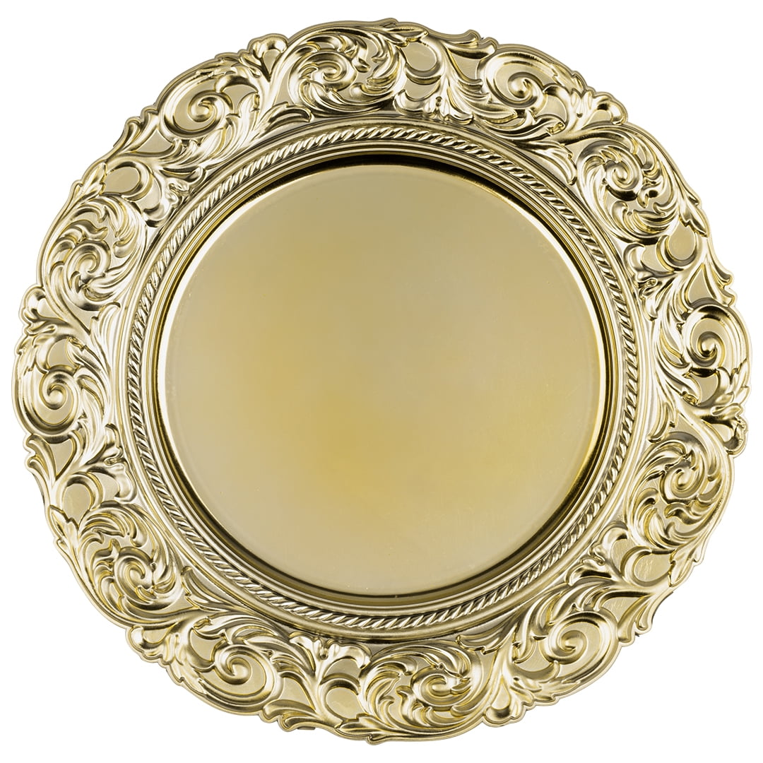 Koyal Wholesale Acrylic Charger Plates Round Metallic Gold Baroque - Set of 4 Buy Bulk for Weddings and Events