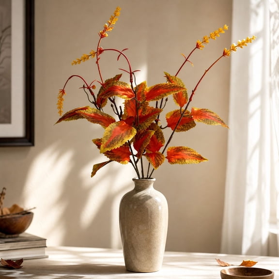 Miwamany Artificial Fall Foliage Stems, 15.75 IN Coleus Leaf Pick for Vase Centerpiece, Thanksgiving Autumn Decorative Fake Plant