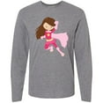 thumbnail image 3 of Inktastic Superhero Girl, Brown Hair, Pink Costume Long Sleeve T-Shirt, 3 of 5