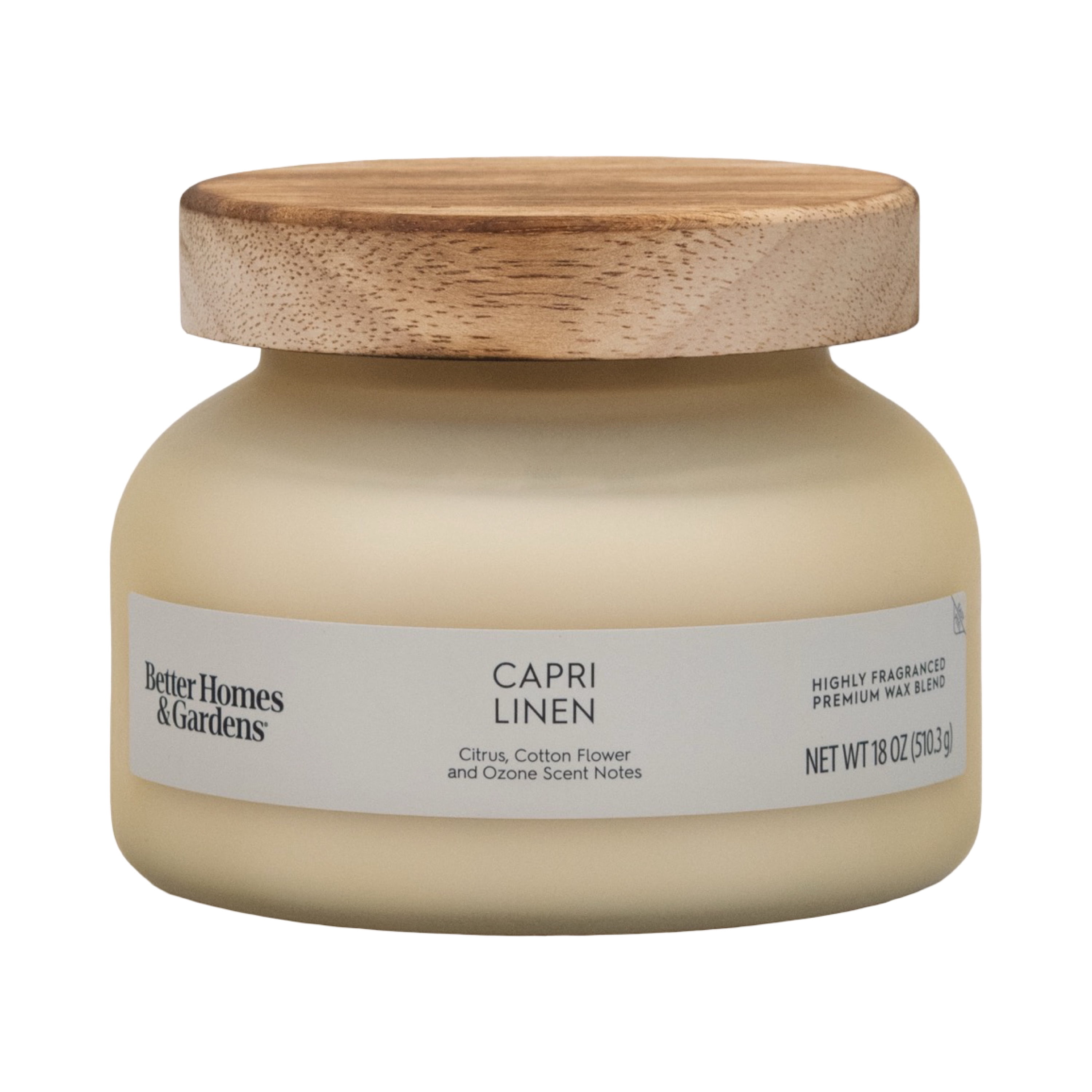 Better Homes & Gardens Capri Linen Scented 2-Wick Frosted Jar Candle 18oz.