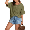 thumbnail image 3 of Blusas de Punto Gofre para Mujer, Moda 2025, Blusas de Patchwork Extragrandes con Cuello Redondo y Mangas 3/4, Verde XL, 3 of 6
