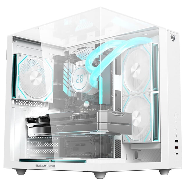 Gabinete Gamer BALAM RUSH TANK MAJESTIC 6600 ATX Media Torre 5 Fan Panel Cristal Templado USB-C ARGB Blanco BR-941532