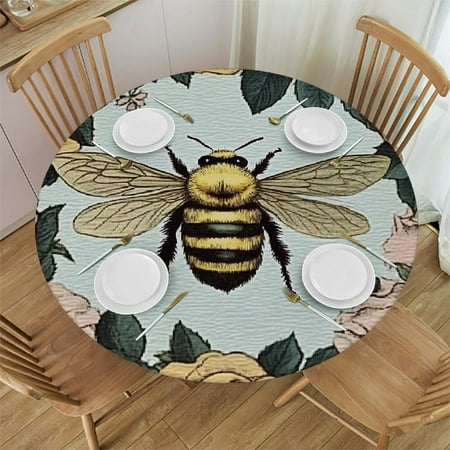 

Sheronv Bees Flowers Wreath Round Tablecloth 100% Polyester Stain Resistant Washable Indoor Outdoor Kitchen Dining Wedding Parties Table Cover 38 -42
