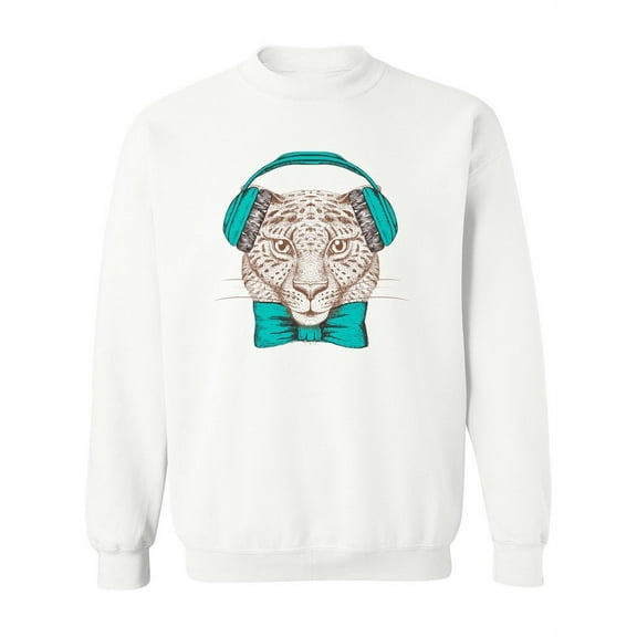 Hipster Cheetah Blue Headphones  Sweatshirt Women -Image by Shutterstock, Female 4X-Large