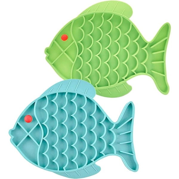 Mangeoire pour Chat pour Alimentation Lente, Lot de 2 Tapis en Forme de Poisson pour Chats
