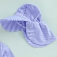 thumbnail image 6 of Rggeeun Child Boys Swimsuit Set 3Pc Cute Striped Pattern Long Sleeve Crew Neck Front Zipper Top & Elastic Waist Swim Trunks with Hat for Summer Pool Training Classic Swim Wear,Purple,6-12 Months, 6 of 8