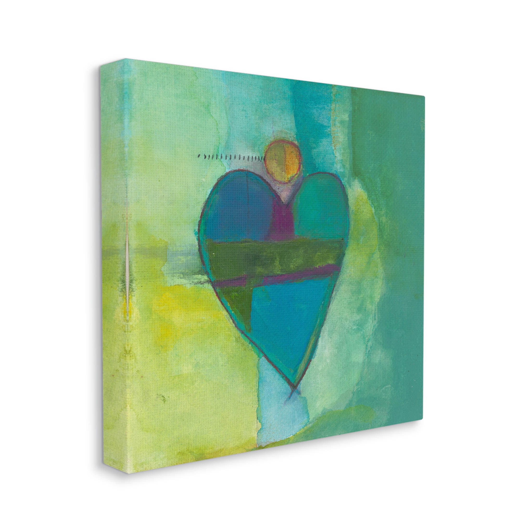 Green Vivid Heart Shape Abstract Painting Gallery Wrapped Canvas Print Wall Art