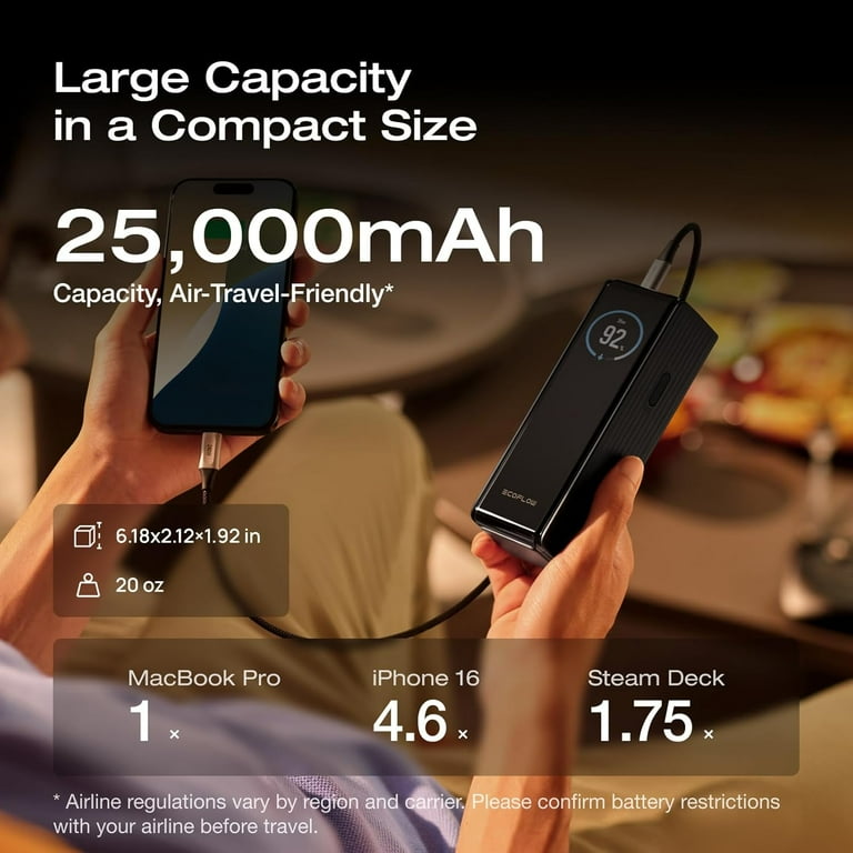 EF EcoFlow Rapid Power Bank 25,000mAh, 170W Portable Charger with