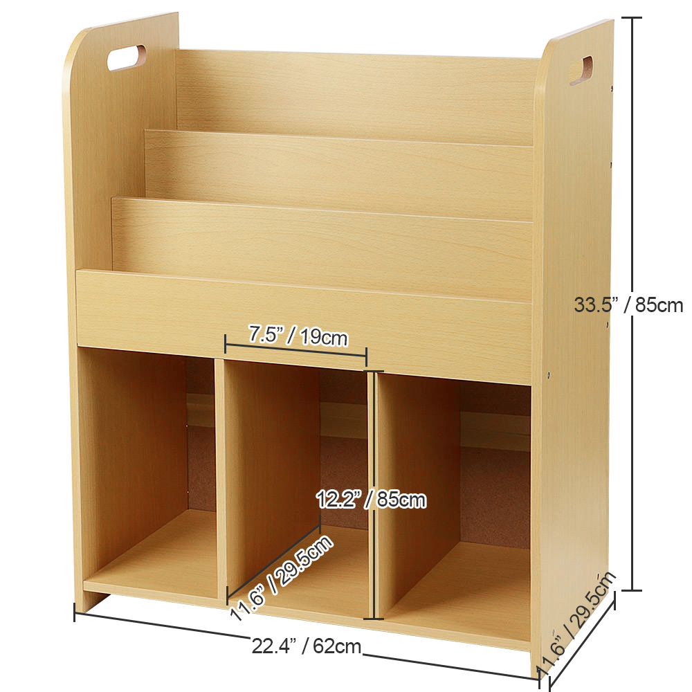 SortWise 3-Tier Kids Bookcase Bookshelf Display Stand with Storage Bottom  Compartments and Easy Move Handles
