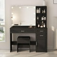 VEANERWOOD Black Vanity Desk Set with LED Mirror, Glass Top, 3 Drawers ...