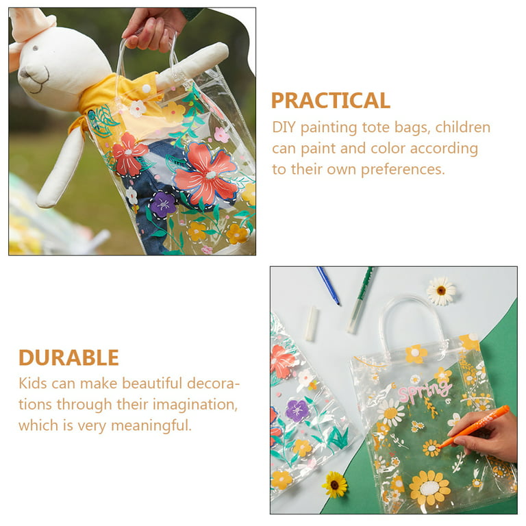 6pcs Blank Tote Bags DIY Painting Clear Handbag Parent-child