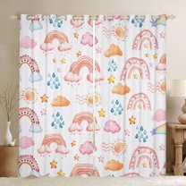 Homewish Watercolor Rainbow Clouds Curtains Pack of 2 (42x84 Each),Colorful Stars Graffiti Curtains Blackout,Pink White Bedroom Curtains For Girl Kids,Breathable Home Decor