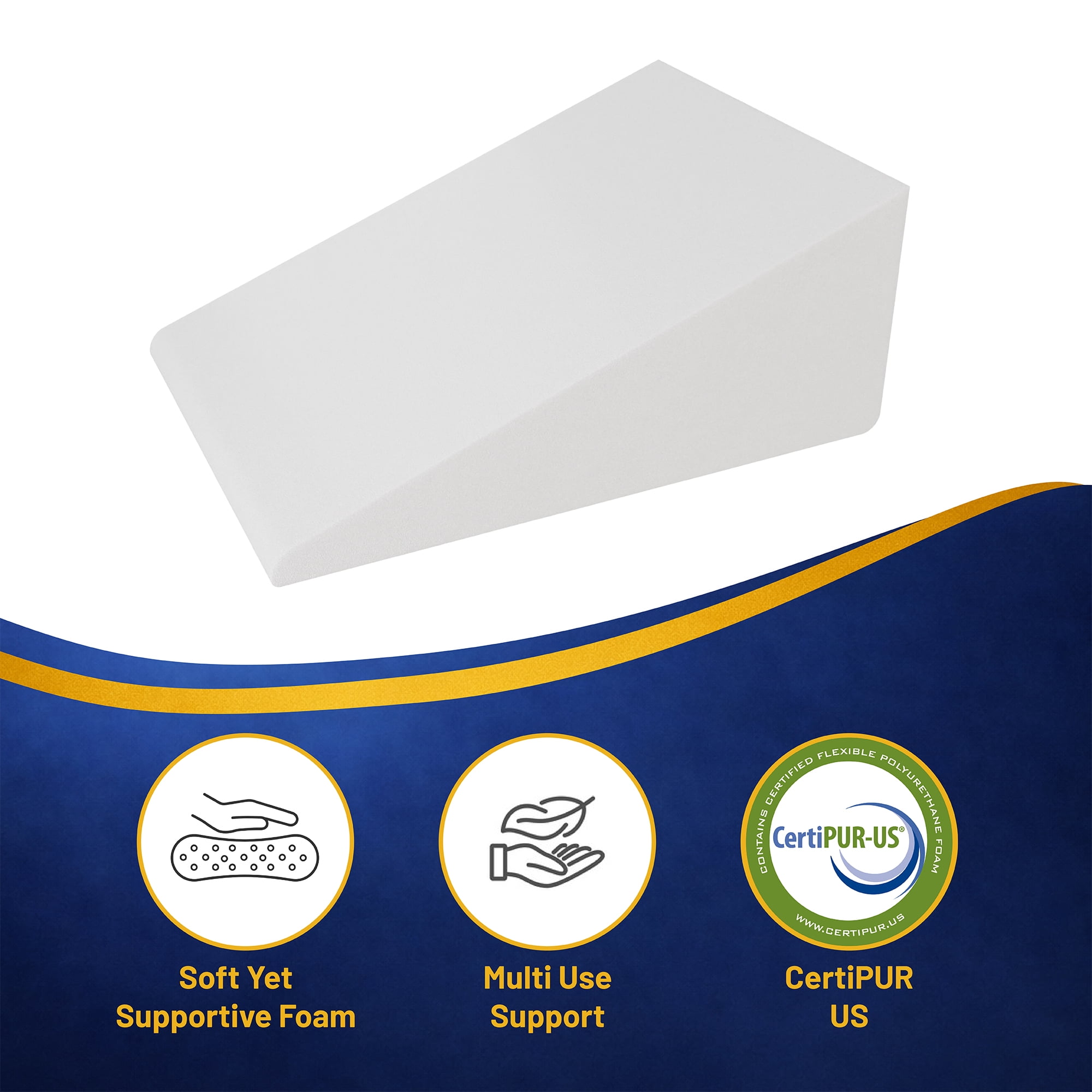Continental Sleep, Elevated Bed Wedge Pillow for Back Support, Acid Reflux, Leg, Neck Pain, Snoring, Triangle Pillow, Incline Shape for Improved Sleep, 12”x 24”x 24”, White