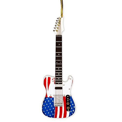 Guitare Électrique Drapeau Américain Instrument de Musique Réplique Ornement de Noël Taille 5 Pouces