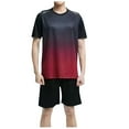 thumbnail image 2 of Hrsba Mens Casual Outfits, Mesh Breathable Gradient Short Sleeve and Shorts Crew Neck Summer Sports Matching Set, 2 of 4