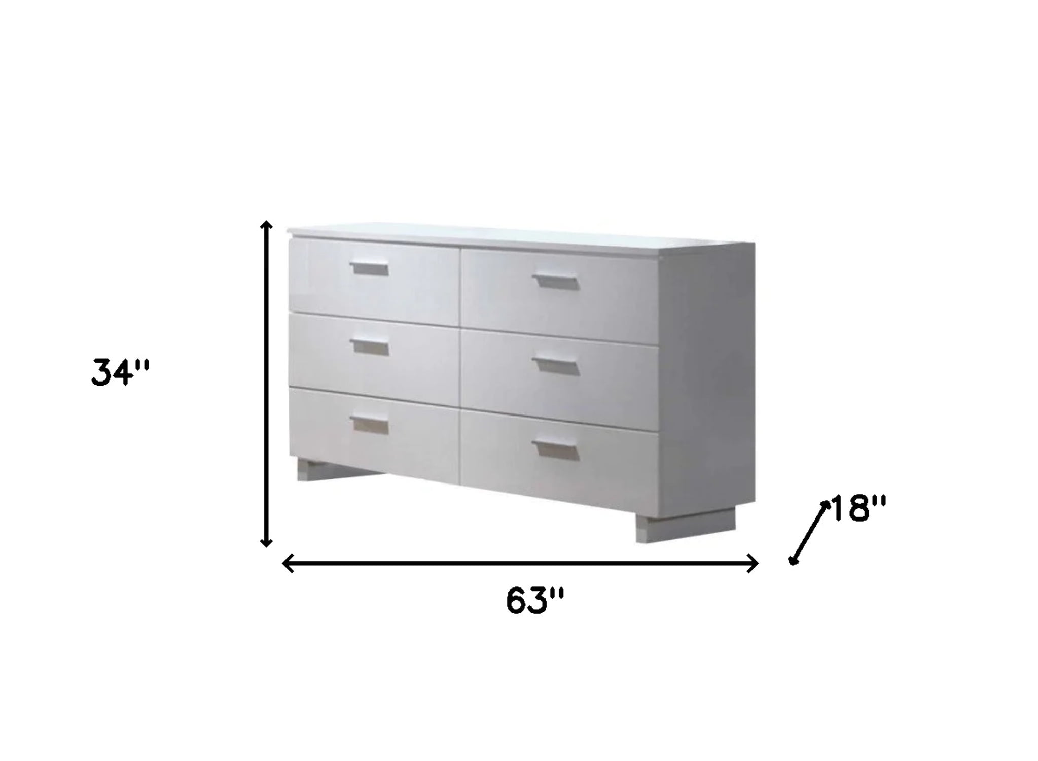 63 White Six Drawer Double Dresser