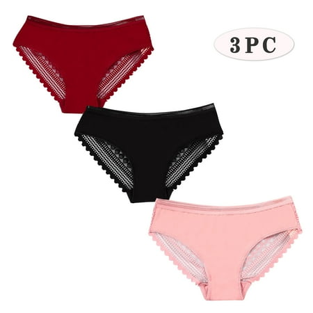 snowsong Womens Underwear Cotton Underwear Women s Three-piece Ice Silk Traceless Sexy Lace Transparent Underwear Seamless Underwear Panties for Women Lingerie for Women Black XL