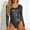 Black, variant on Women's Sexy Fitted Leather Long Sleeve Bodysuit, Sleek Glossy Figure-Hugging Design for Swim and Resort Wear Silver XL