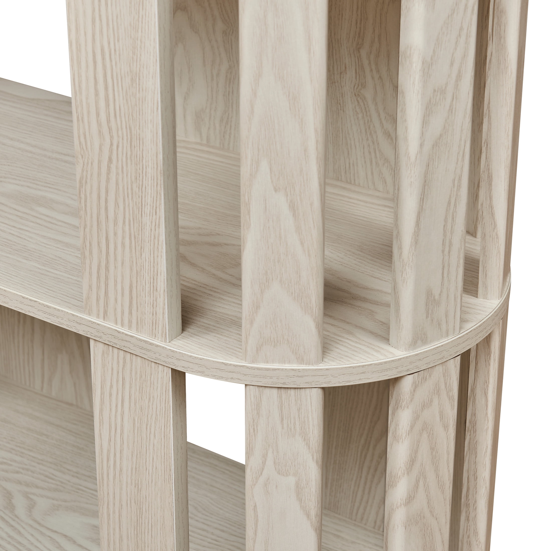 GDF Studio Lexair 5-Tier Wooden Oval Open Bookshelf with Curved Grid Frame, Storage Display Bookcase Rack, White Oak