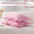 thumbnail image 3 of 2 Pack Pink White Plaid Ruffle Gingham Throw Lumbar Pillow Shams, 100% Washed Cotton Girly Farmhouse Decorative Checkered Pillow Covers Zipper Closure - 20''x12'', 3 of 7