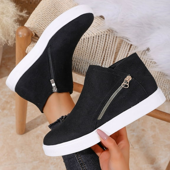 Wowcloth Winter Casual Ankle Boots for Women – Side Zipper Slip-On with Solid Suede Round Toe Design & Comfortable Flat Heel for Stylish Everyday Winter Footwear