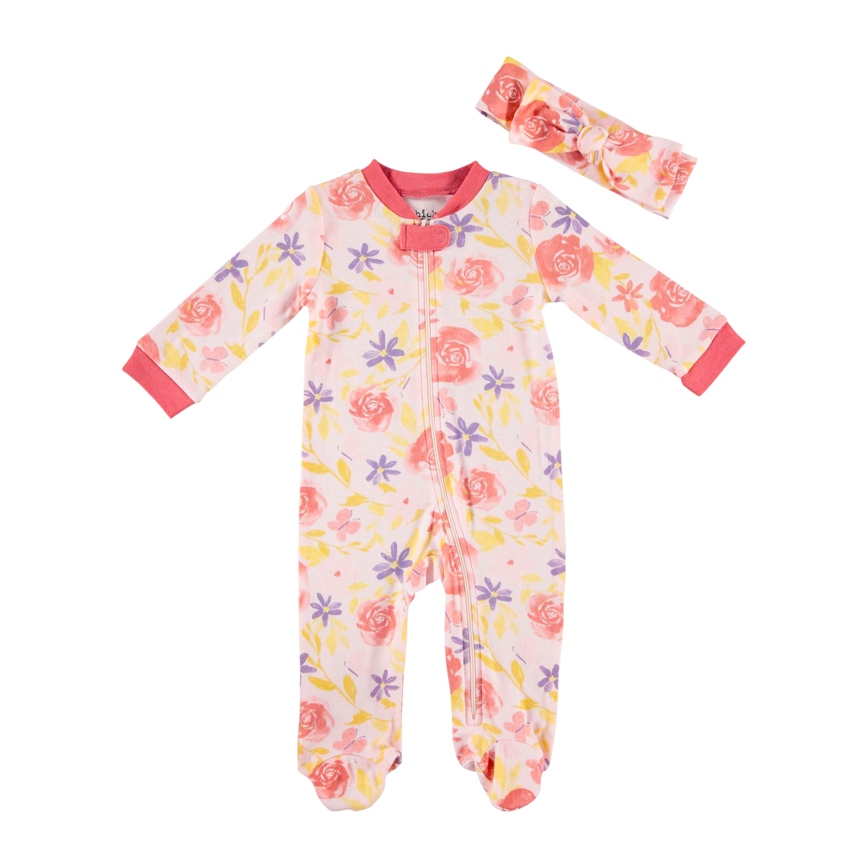 Chick Pea Baby Girl 2-Piece Footed Coverall Set Matching Headband ...