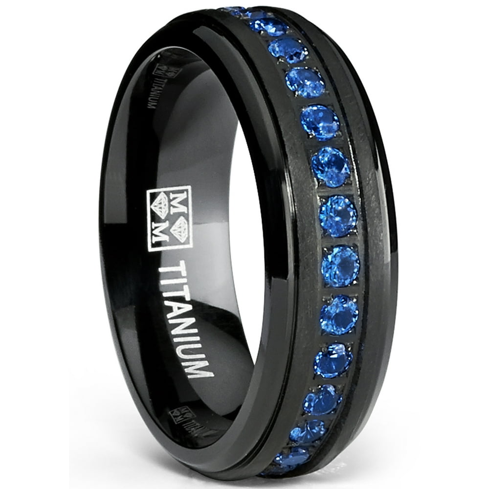 RingWright Co. Black Titanium Men's Eternity Ring Band Deep Blue