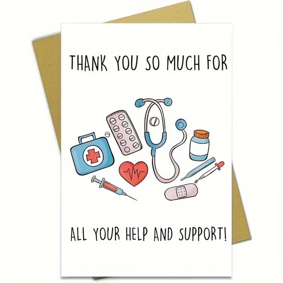 Thank You Card for Healthcare Workers – Cute Medical Illustration Design – Envelope Included – Perfect Gift for Nurses, Doctors, and Caregivers to Show Gratitude