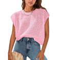 thumbnail image 2 of Womens Spring Tops 2025 Summer Shirts Crochet Cap Sleeve Sweater Pullover Cute Crew Neck Beach Cover Ups, 2 of 8