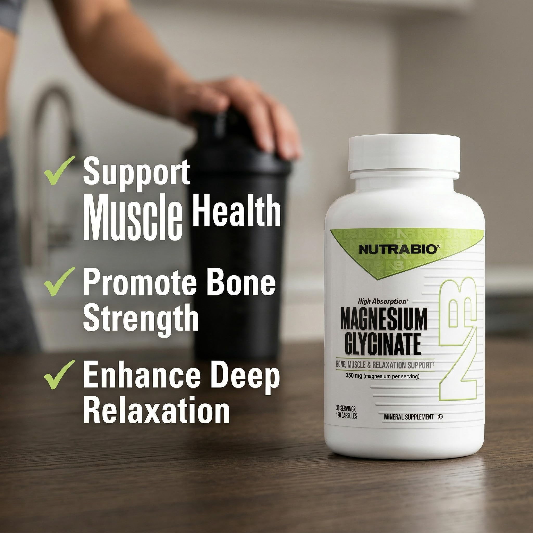 NutraBio- Magnesium Glycinate- Pure Magnesium Glycinate- Magnesium Sleep Supplement, Supports Relaxation, Heart Health, Nerves, Muscles, and Metabolism- 350 mg- 120 Capsules