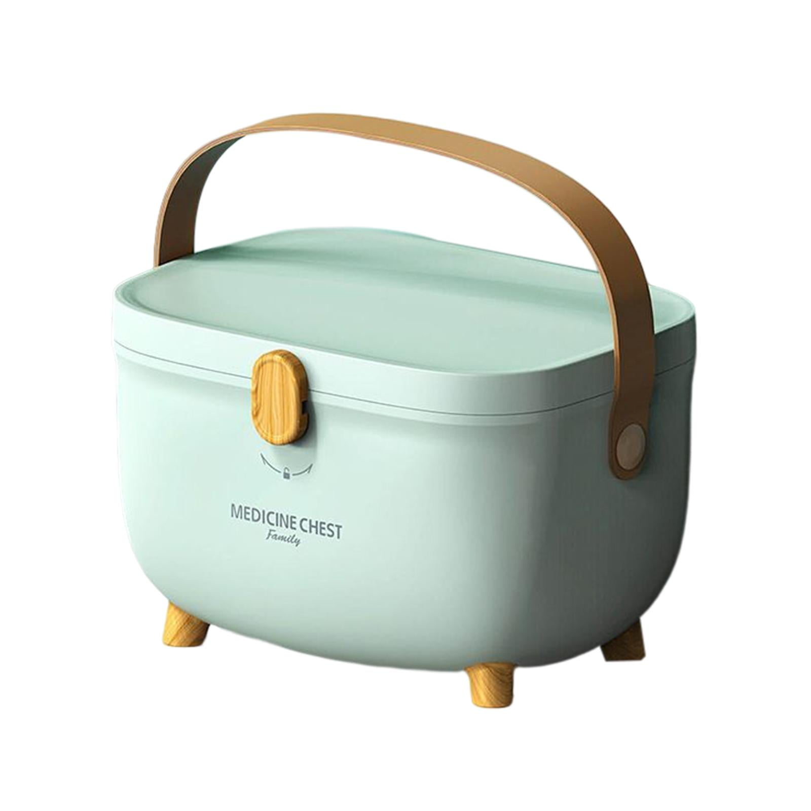 Wswqop Family First Aid Box Container Bin with Handle Double Layer Case First Aid Case green