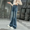 thumbnail image 4 of Teen Girls Jeans Toddler Bell Bottom Pants Embroidered High Waist Wide Leg Jeans with Pockets for Teens 10-12 Years, 4 of 7