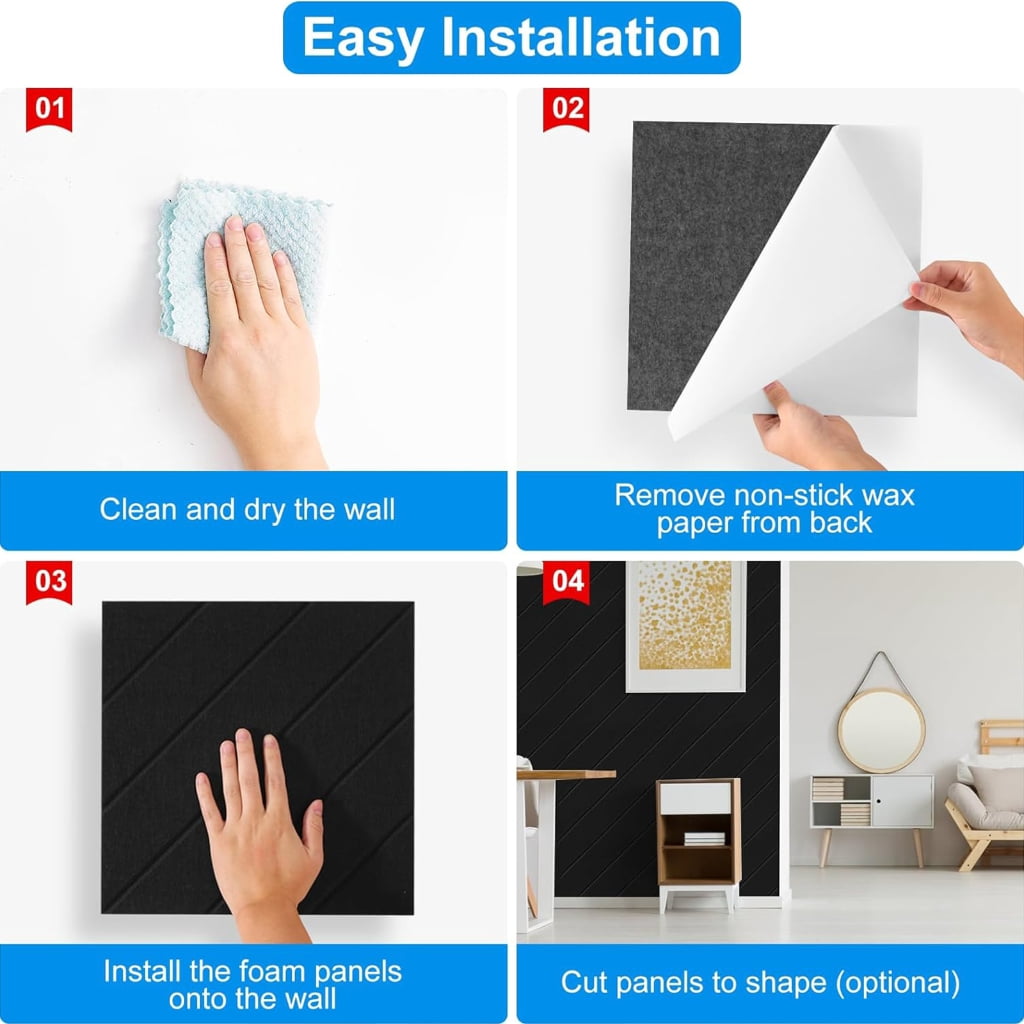 Set of 12 Self Adhesive Acoustic Foam Panels Sound Dampening Wall Decors