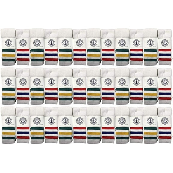 36 Pairs Of Yacht & Smith 26 Inch Wholesale Women's Tube Socks, Women's Cotton Referee Sport Socks Size 9-11 (White w/Stripes)
