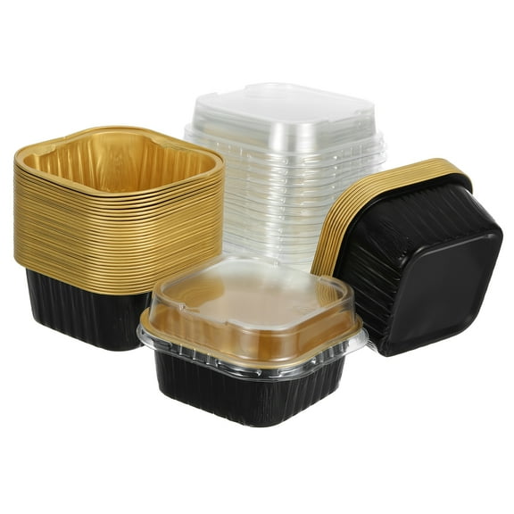 40Pack 5oz Disposable Mini Cake Pans with Lids Black for Baking and Parties