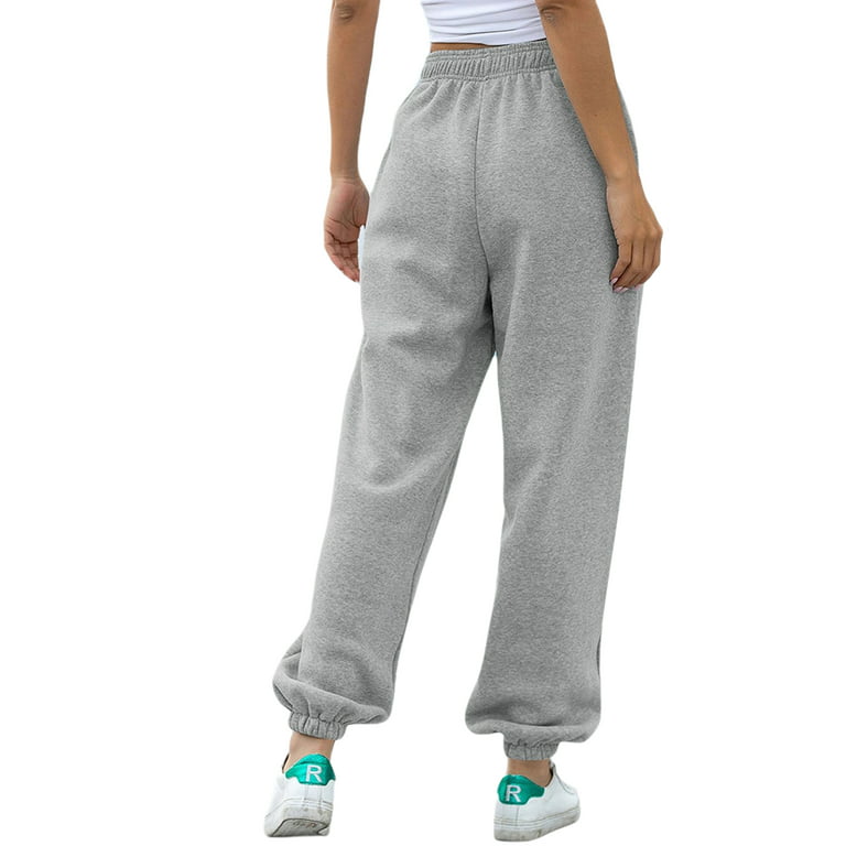 AUTOMET Women's Cinch Bottom Sweatpants High Waisted Athletic Joggers  Lounge Pants with Pockets Grey Medium