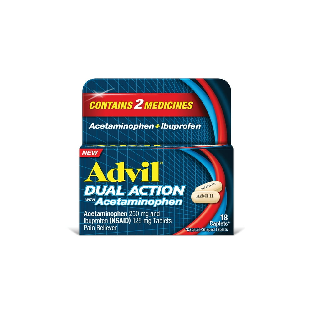 Advil Dual Action Coated Caplets with Acetaminophen, 250 Mg Ibuprofen