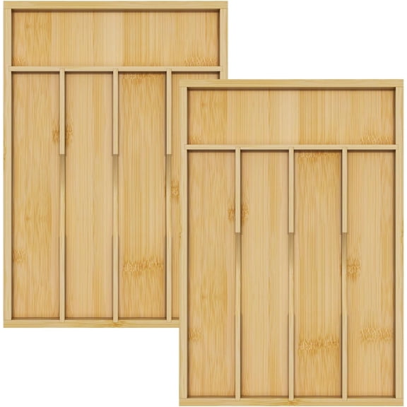 Bamboo Kitchen Drawer Organizer for Utensils, Silverware & Cutlery — Wooden Flatware Tray with 5 Compartments, Drawer Divider for Kitchen Storage