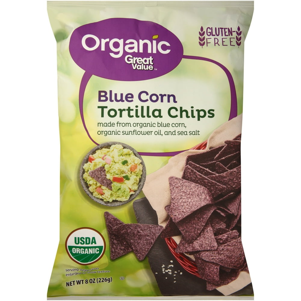 Great Value Organic Blue Corn Tortilla Chips, 8 oz