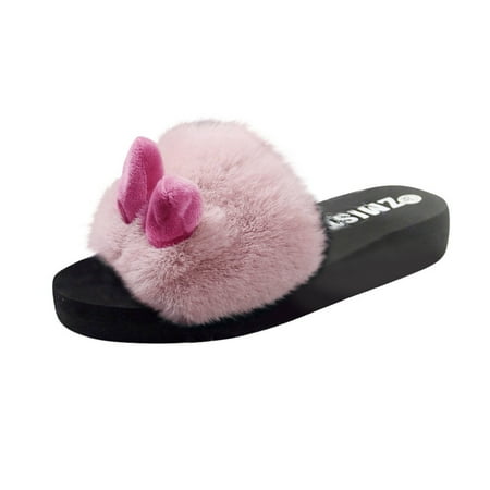 

Betiyuaoe Shoes for Women Fashion Indoor Rabbit Ear Slip-on Open Toe Flat Warm Winter Slipper Shoe