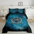 thumbnail image 2 of Nautical Rudder Comforter Set Full Size 3 Pcs,Navigation Ocean Adventure Theme Psychedelic Bedding Set,Spider Web Mystic Trippy Teal Black Quilt Set for Teens Bedroom,2 Pillowcases, 2 of 6