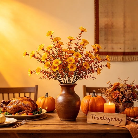 geerera Artificial Fall Wildflower Bush, Faux Autumn Floral Stems for Vase, Rustic Harvest Centerpiece for Thanksgiving Table & Home Decor, 14.5"